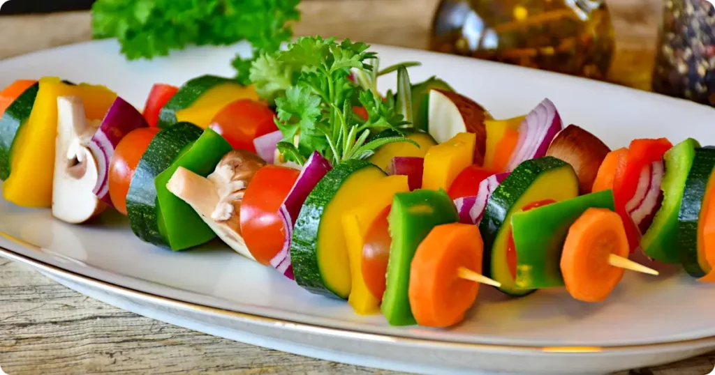Ideas for meals vegetable kebabs on a plate